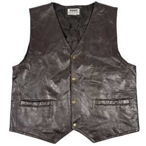Duke Haband Mens Patchwork Genuine Leather Vest Dark Brown Snap Front M 22.5x26